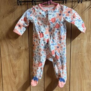Carter's Floral & Strawberry Print Pink Blue White Footed One-Piece